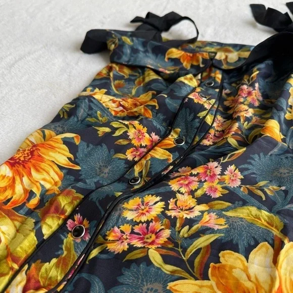 Sandro Matti Floral Orange Silk Sleeveless Shirt Midi Dress FR 34 US S (2-4) - Picture 6 of 10